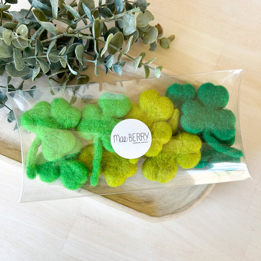 Shamrocks Four leaf Clovers - Loose Felt Pieces - Sensory Play - Tiered Tray Decor