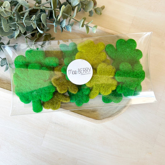 Shamrocks Four leaf Clovers - Loose Felt Pieces - Sensory Play - Tiered Tray Decor