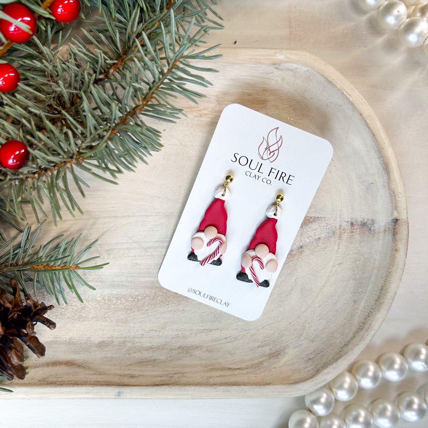 Santa Gnome - Candy Cane & Peppermint Hot Chocolate - Christmas Statement Earrings