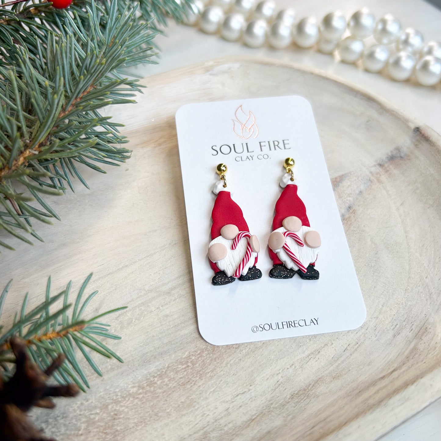 Santa Gnome - Candy Cane & Peppermint Hot Chocolate - Christmas Statement Earrings