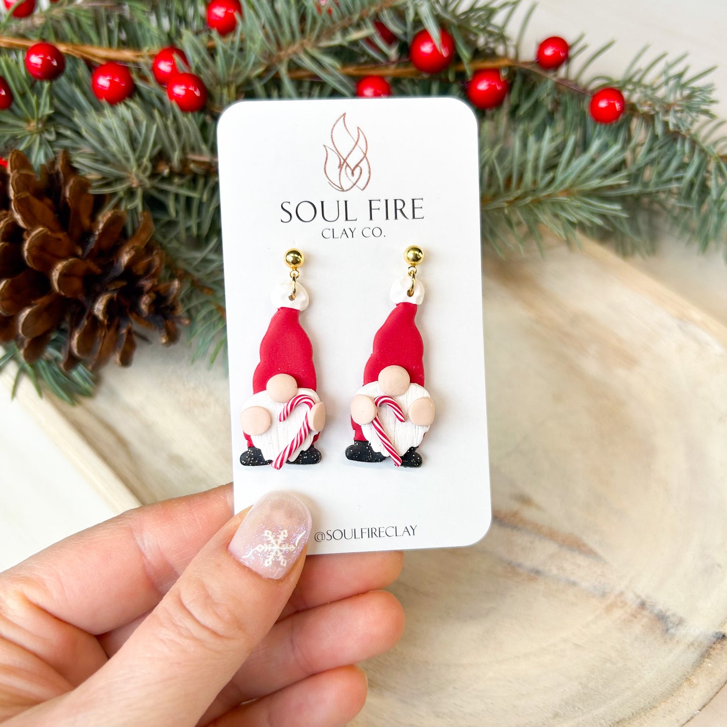 Santa Gnome - Candy Cane & Peppermint Hot Chocolate - Christmas Statement Earrings