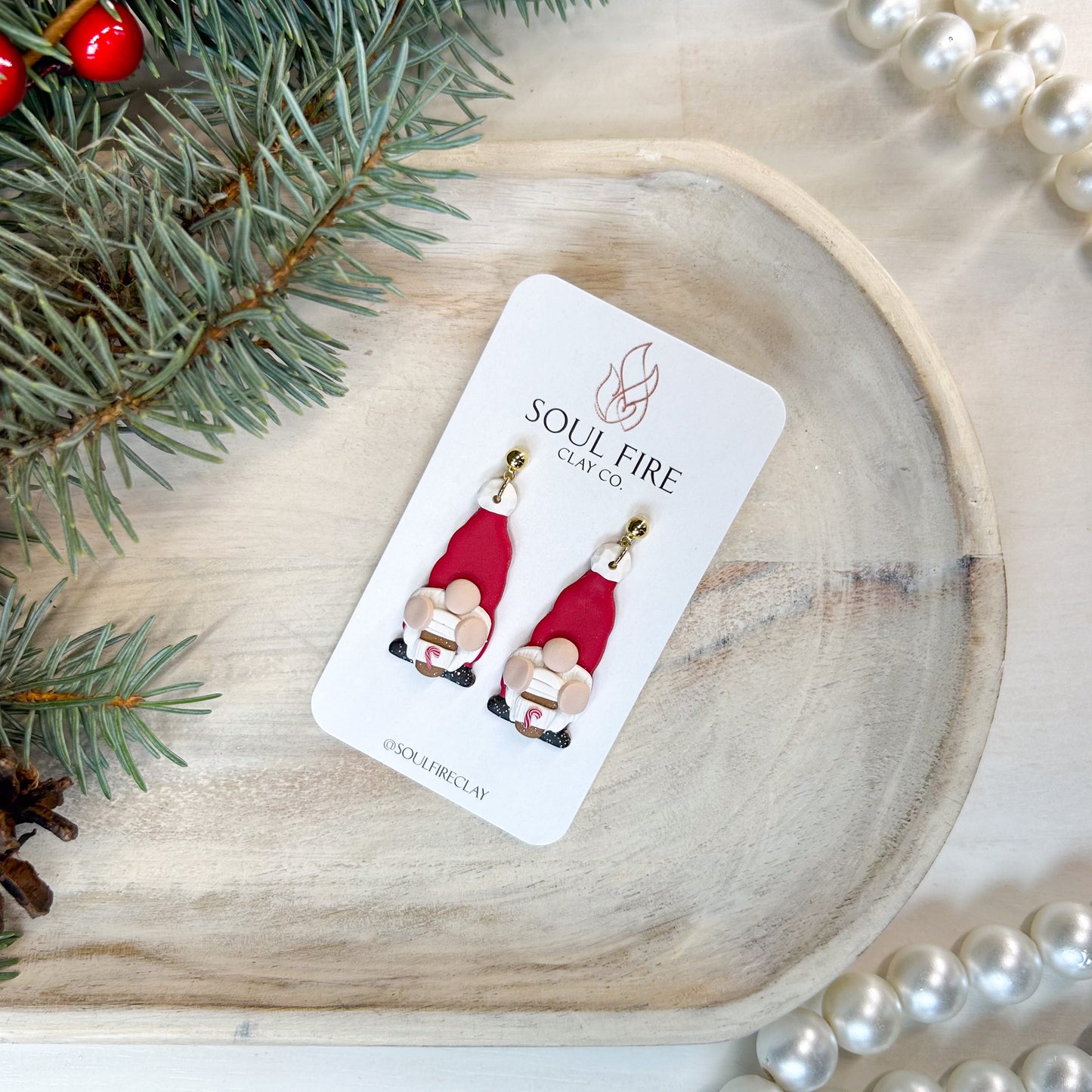 Santa Gnome - Candy Cane & Peppermint Hot Chocolate - Christmas Statement Earrings