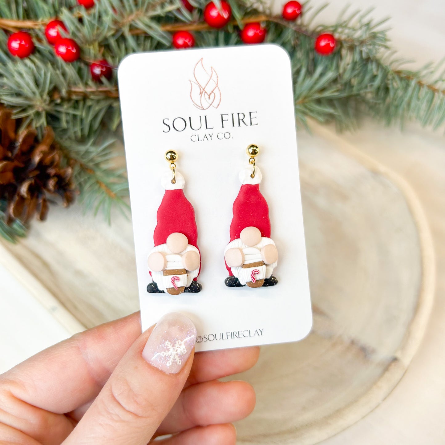 Santa Gnome - Candy Cane & Peppermint Hot Chocolate - Christmas Statement Earrings