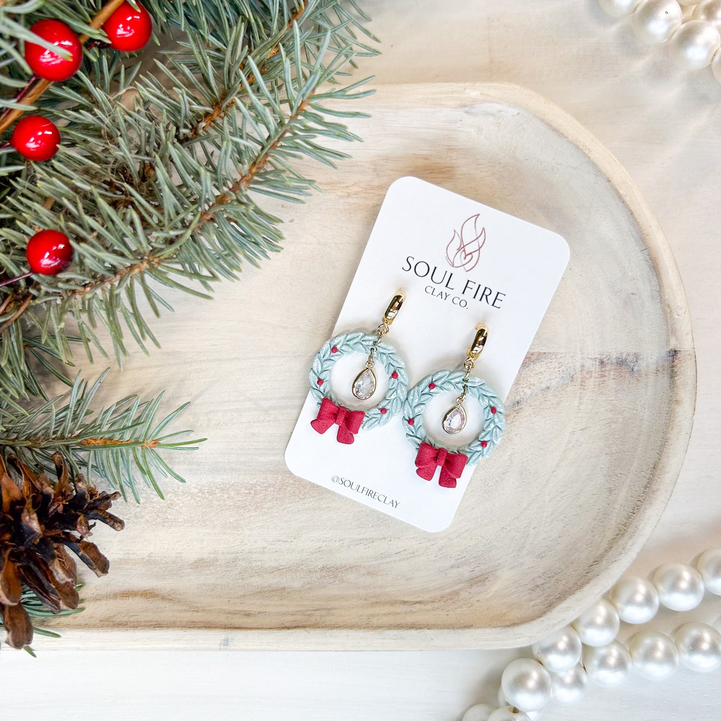 Wreath - Bling & Bow - Christmas Statement Earrings