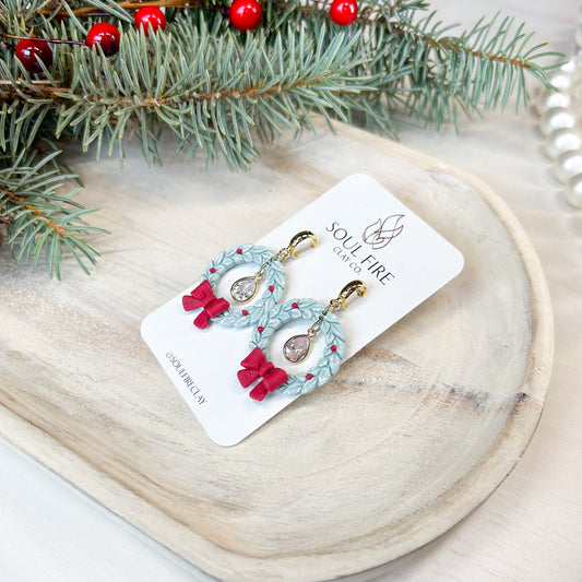 Wreath - Bling & Bow - Christmas Statement Earrings