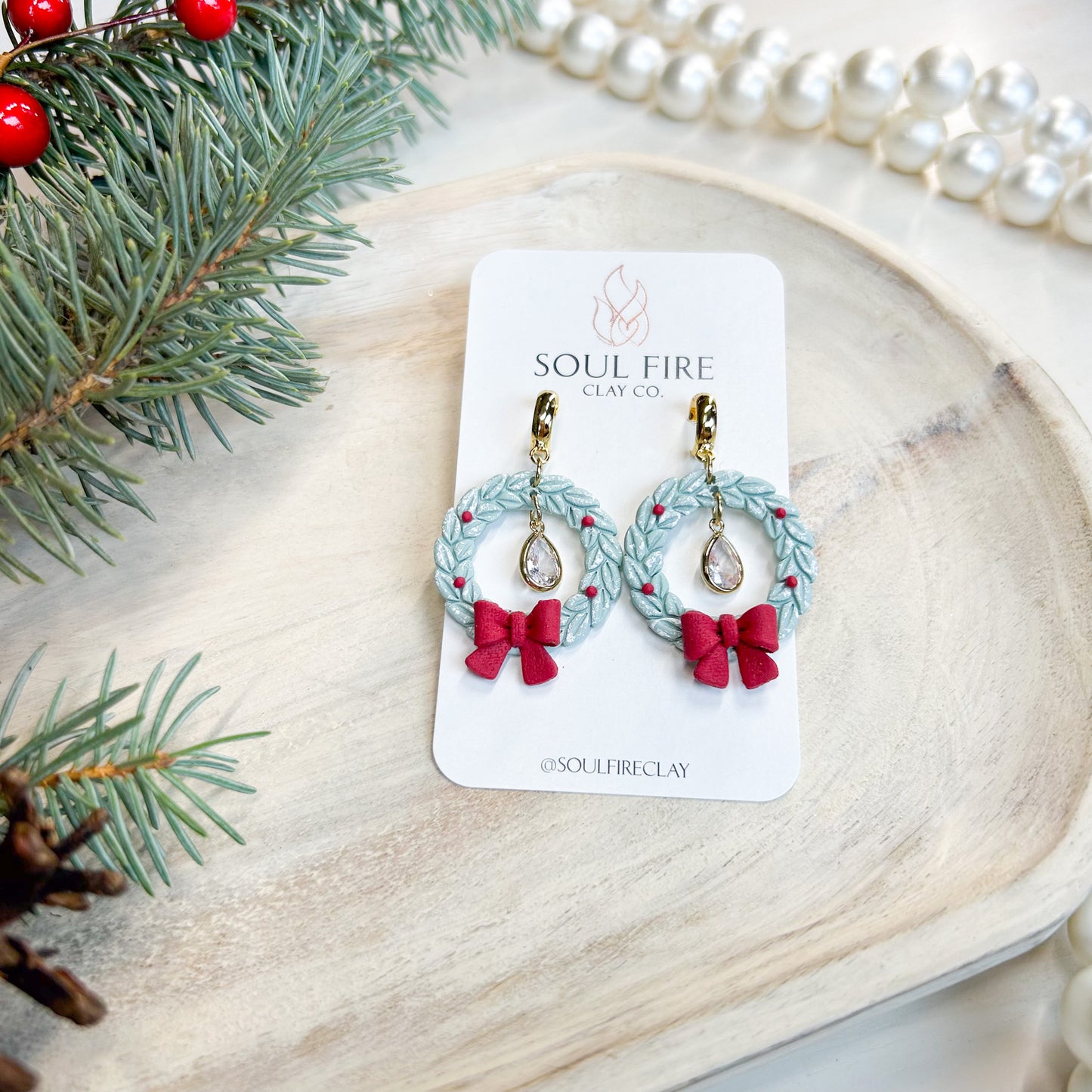 Wreath - Bling & Bow - Christmas Statement Earrings