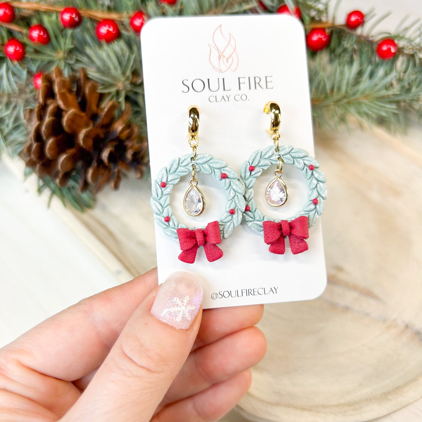 Wreath - Bling & Bow - Christmas Statement Earrings