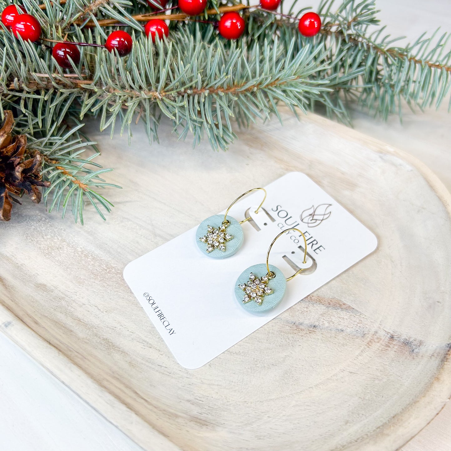 Knit Snowflake Circles - Christmas Statement Earrings