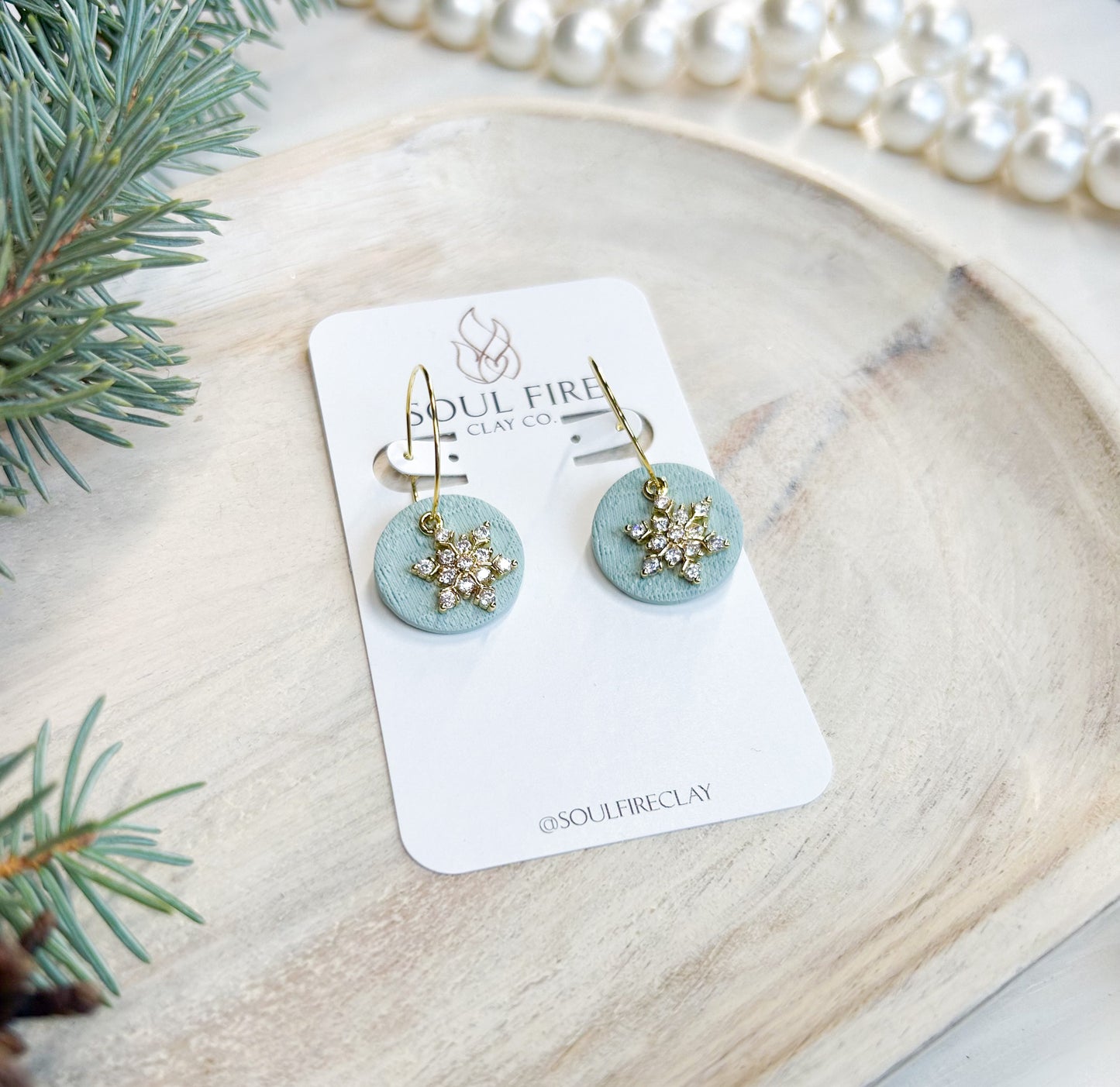 Knit Snowflake Circles - Christmas Statement Earrings