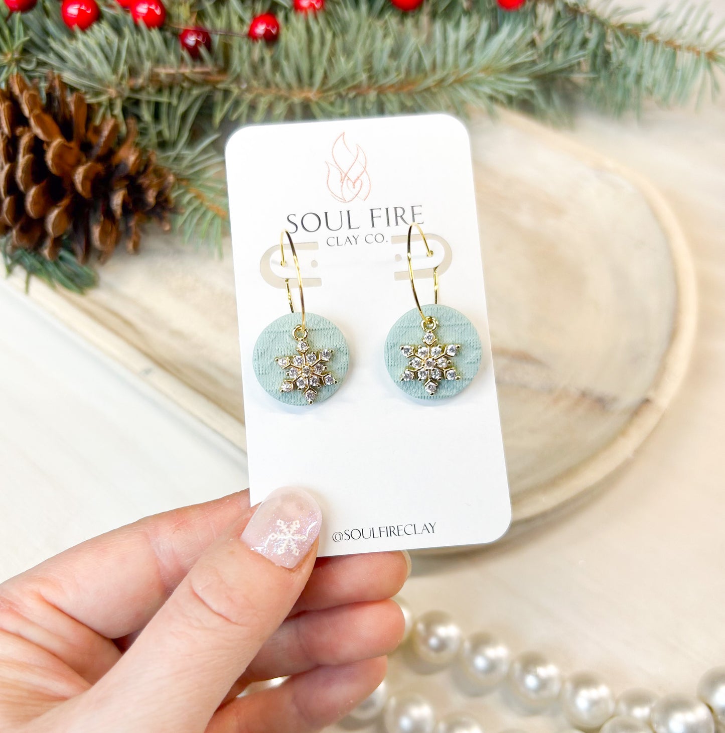 Knit Snowflake Circles - Christmas Statement Earrings