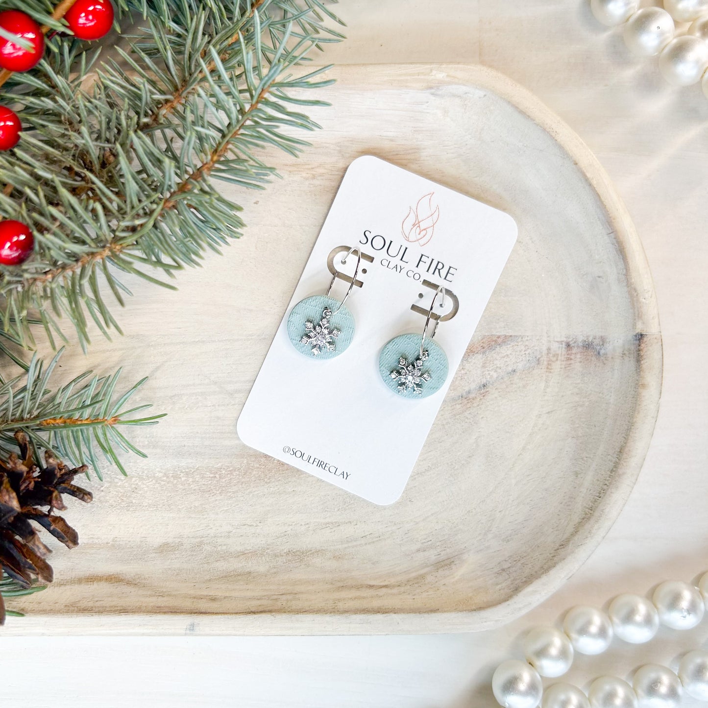 Knit Snowflake Circles - Christmas Statement Earrings