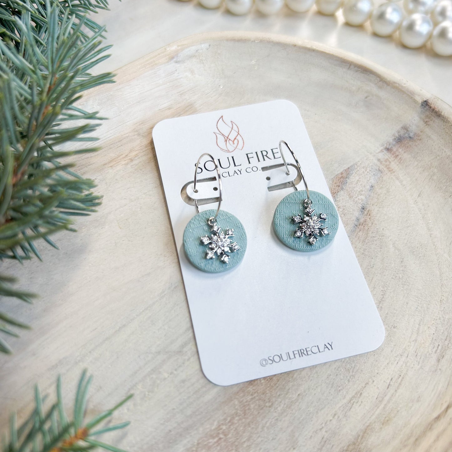 Knit Snowflake Circles - Christmas Statement Earrings