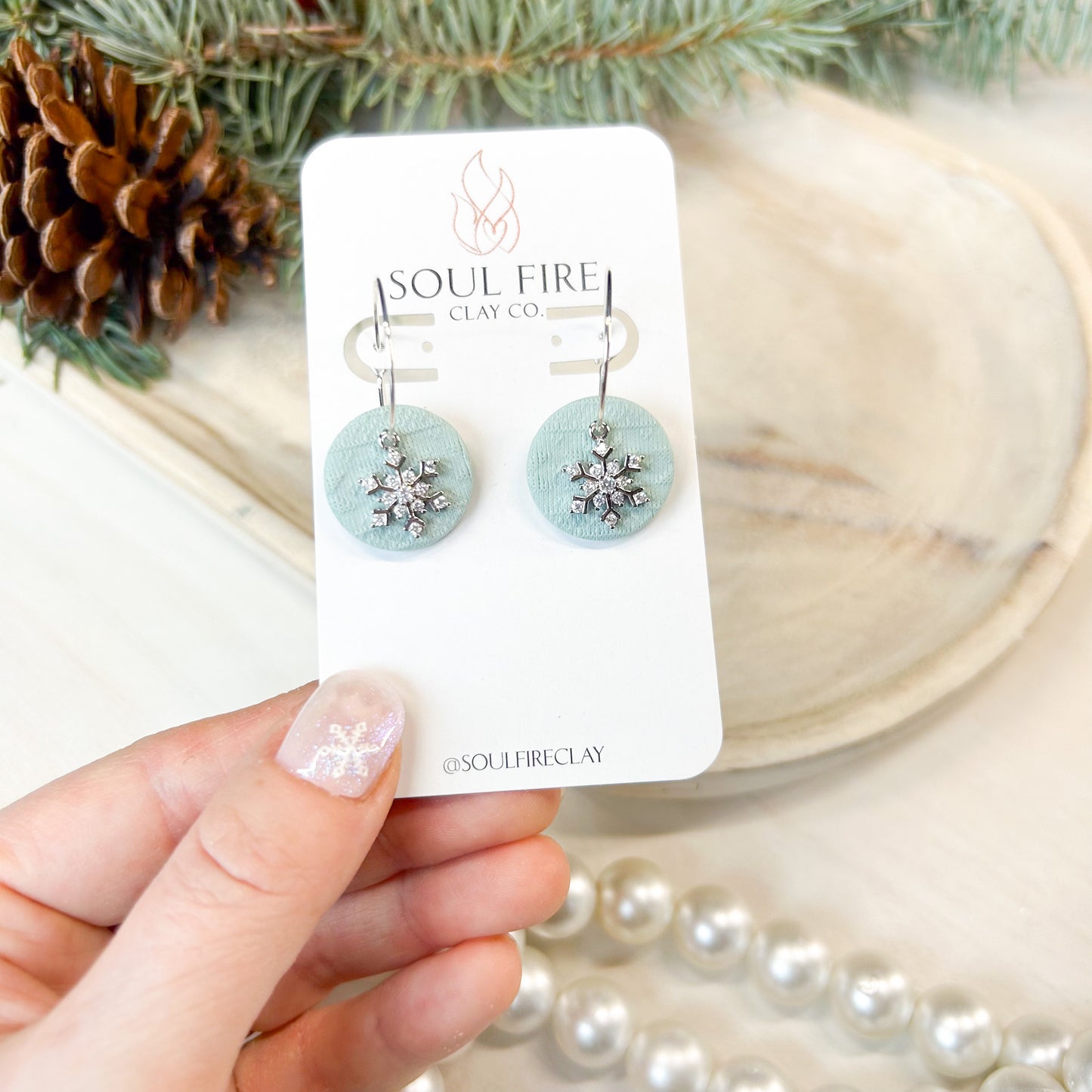 Knit Snowflake Circles - Christmas Statement Earrings