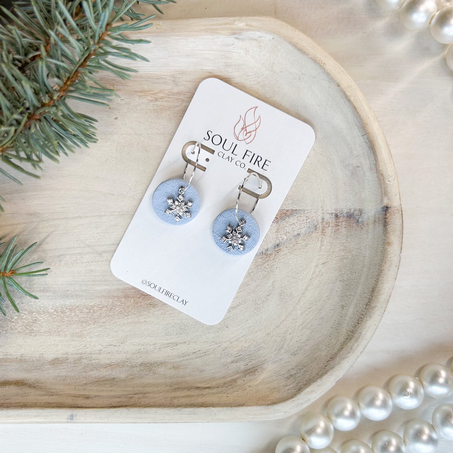 Knit Snowflake Circles - Christmas Statement Earrings