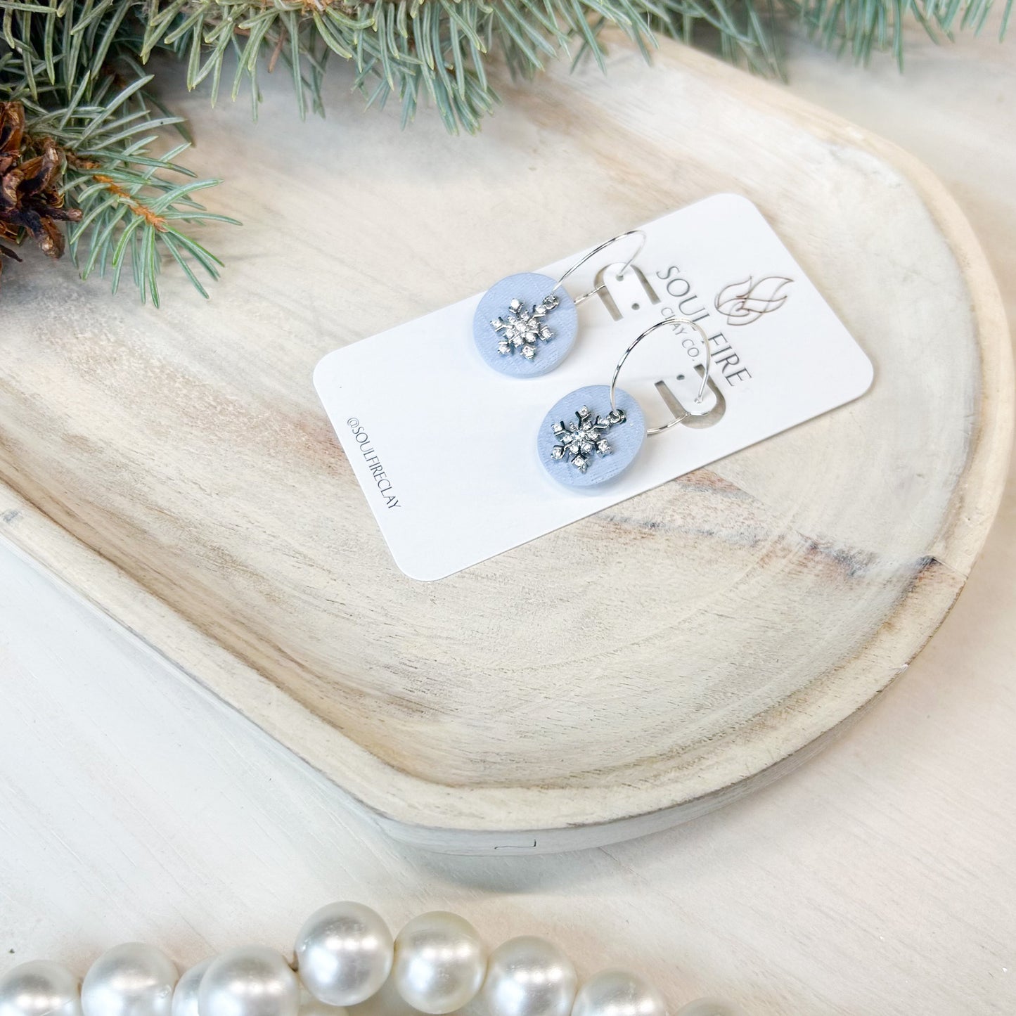 Knit Snowflake Circles - Christmas Statement Earrings