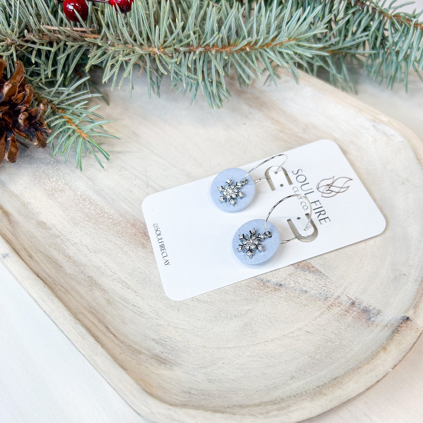 Knit Snowflake Circles - Christmas Statement Earrings