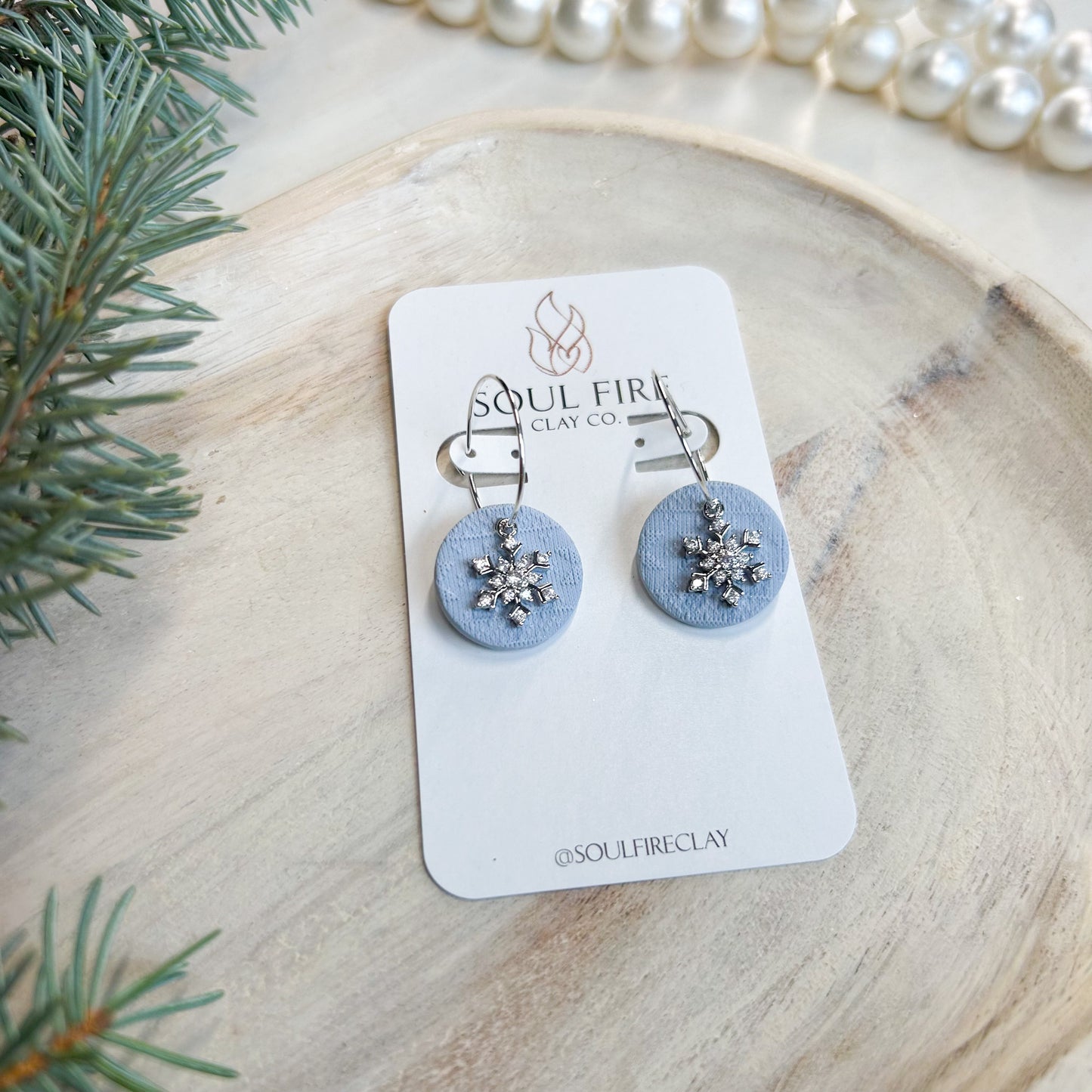 Knit Snowflake Circles - Christmas Statement Earrings