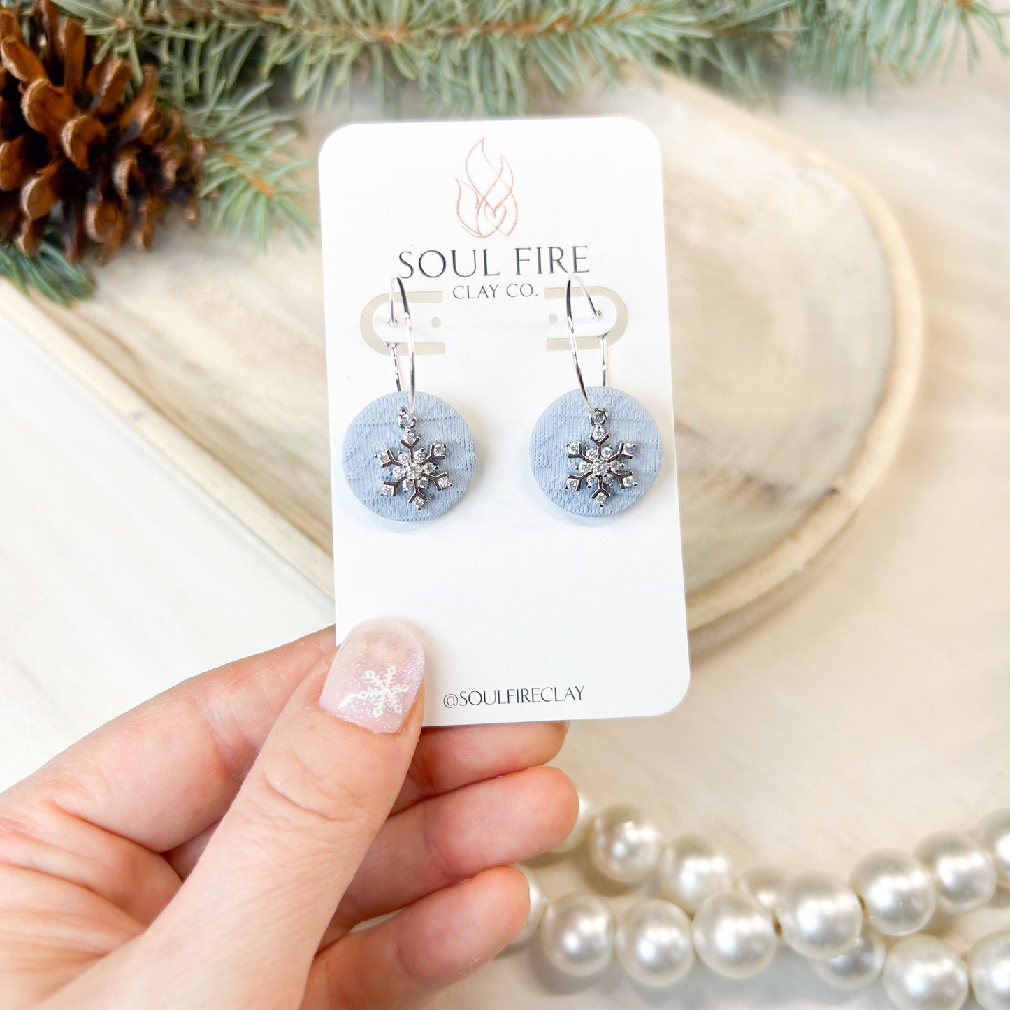 Knit Snowflake Circles - Christmas Statement Earrings