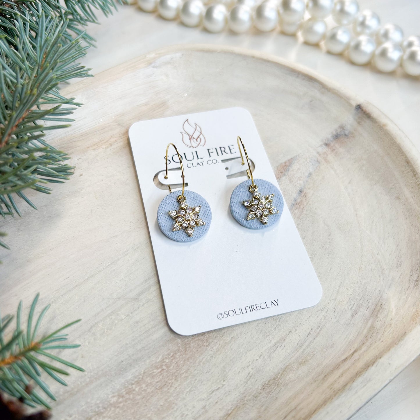 Knit Snowflake Circles - Christmas Statement Earrings