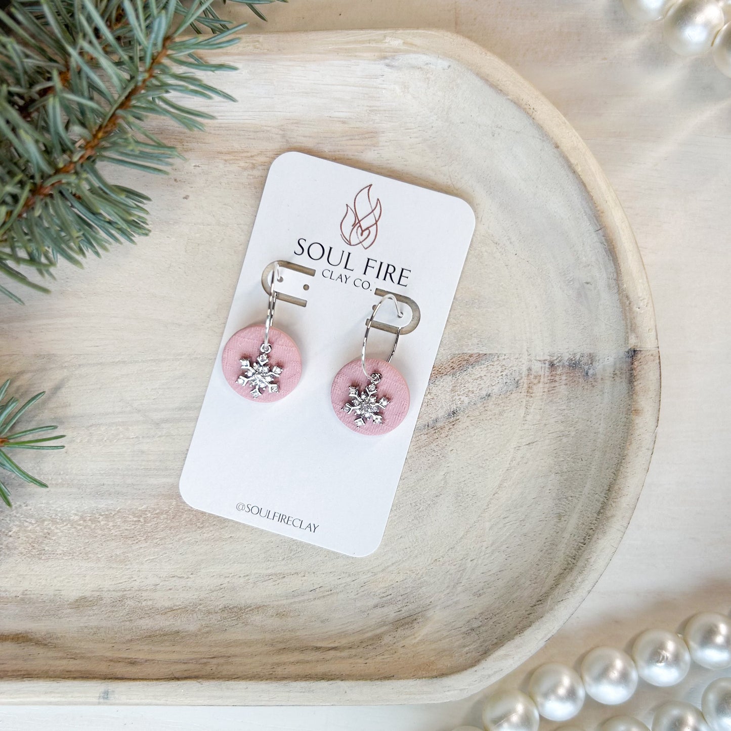 Knit Snowflake Circles - Christmas Statement Earrings