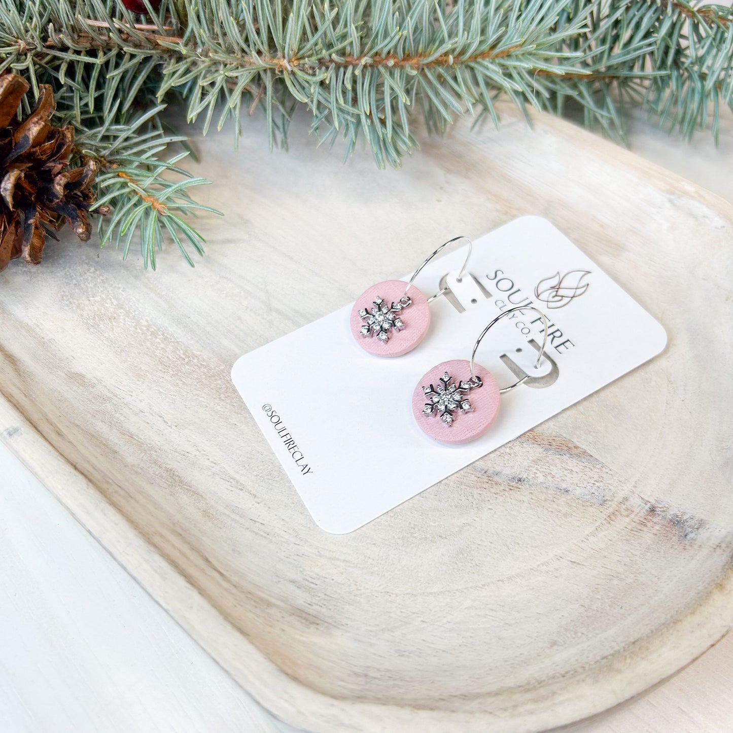 Knit Snowflake Circles - Christmas Statement Earrings