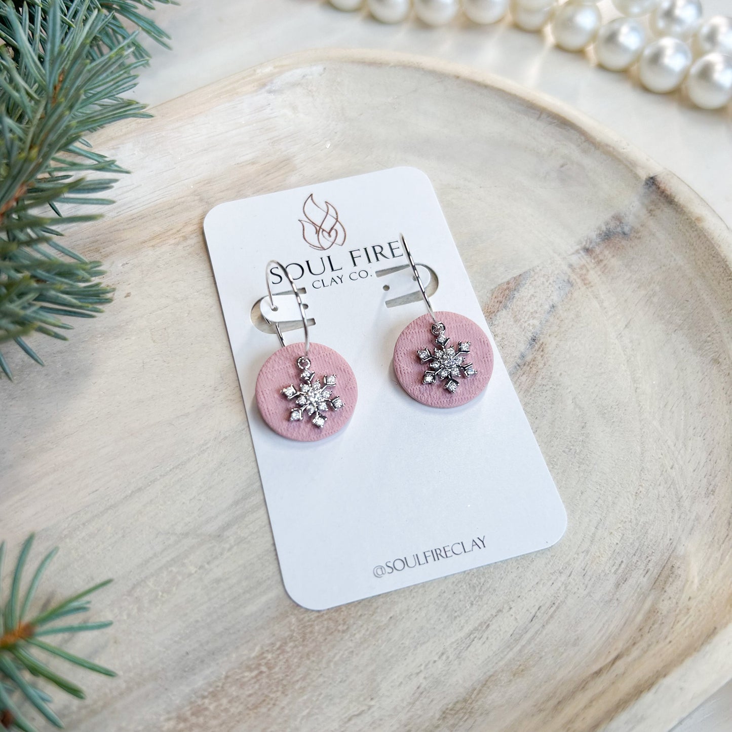 Knit Snowflake Circles - Christmas Statement Earrings