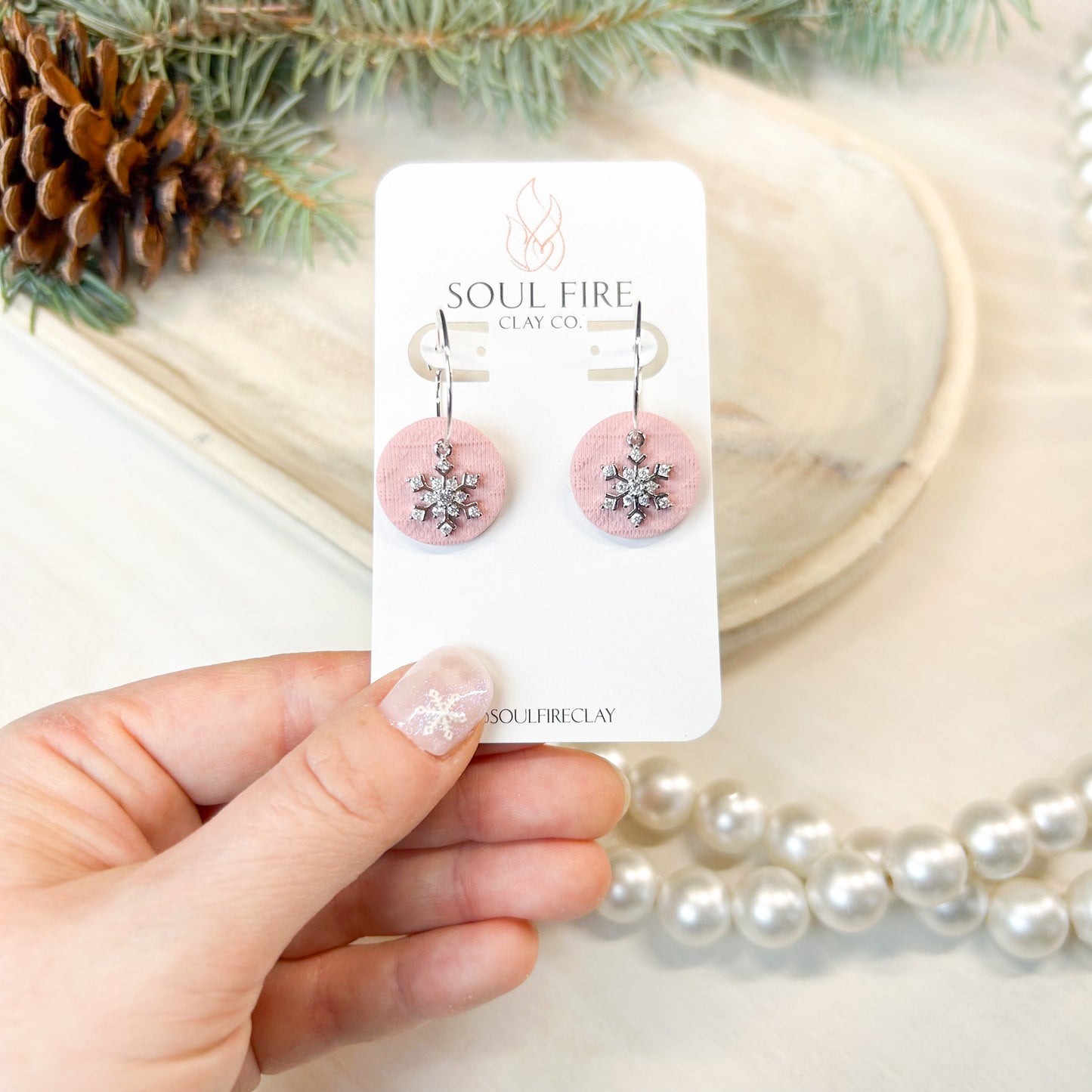 Knit Snowflake Circles - Christmas Statement Earrings