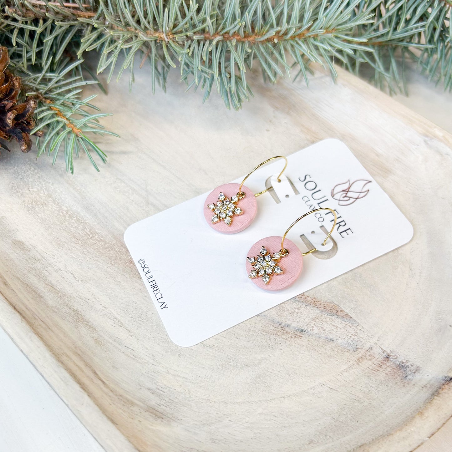 Knit Snowflake Circles - Christmas Statement Earrings