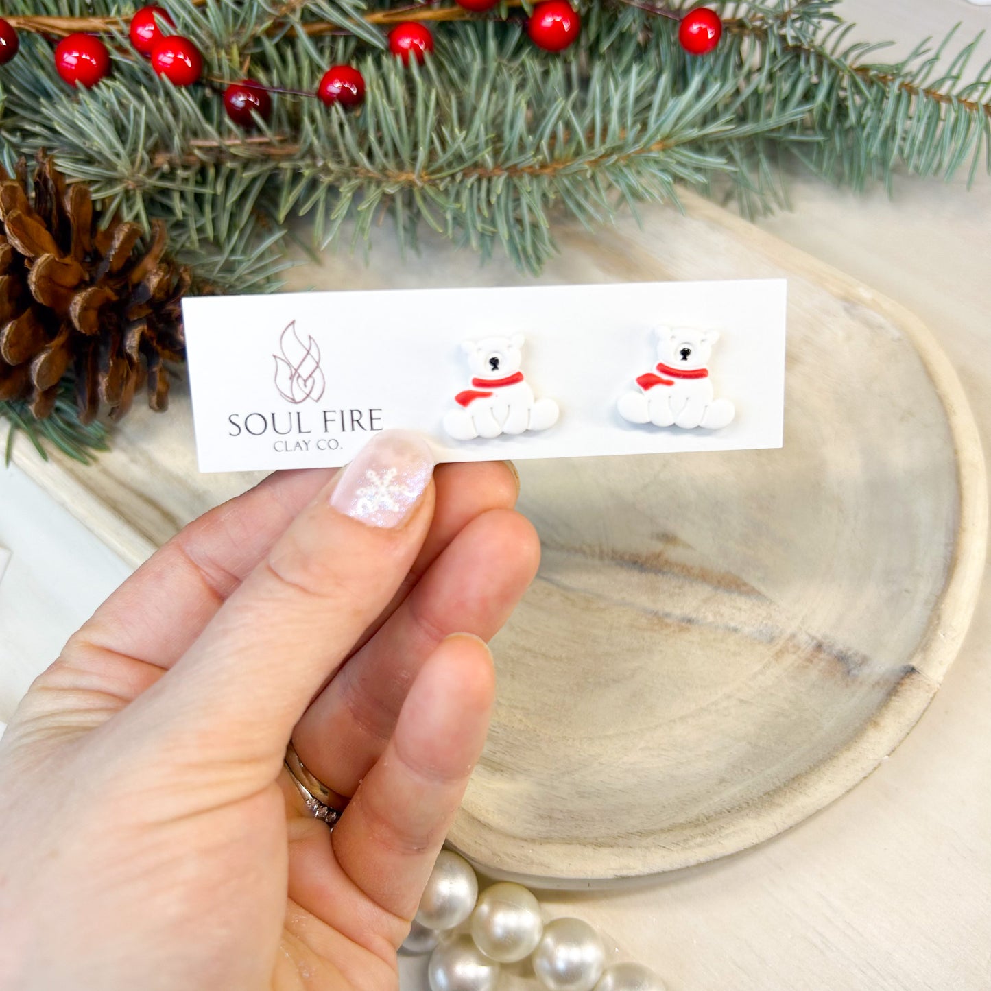 Polar Bear Studs - Christmas Statement Earrings