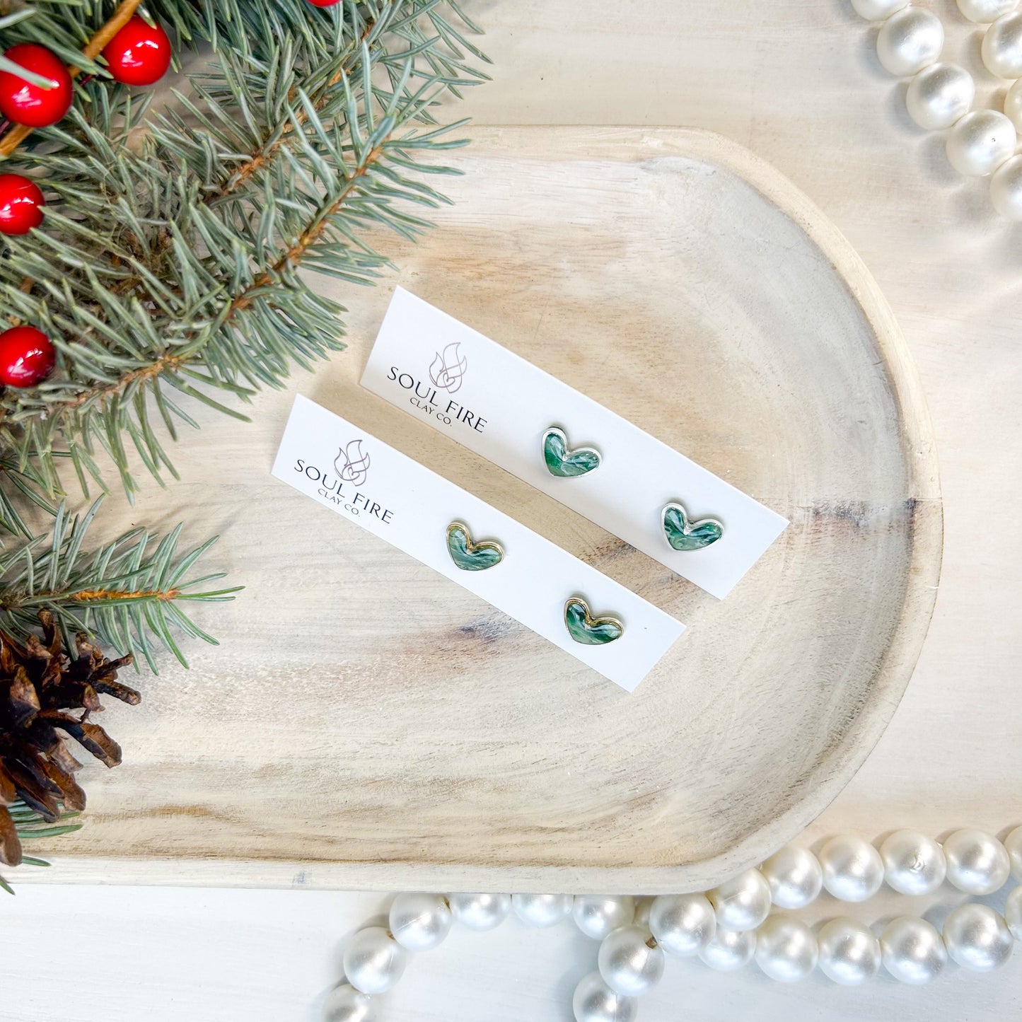 Marbled Hearts - Christmas Studs - Christmas Statement Earrings