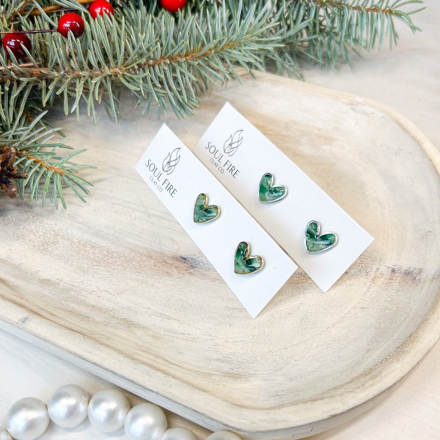 Marbled Hearts - Christmas Studs - Christmas Statement Earrings