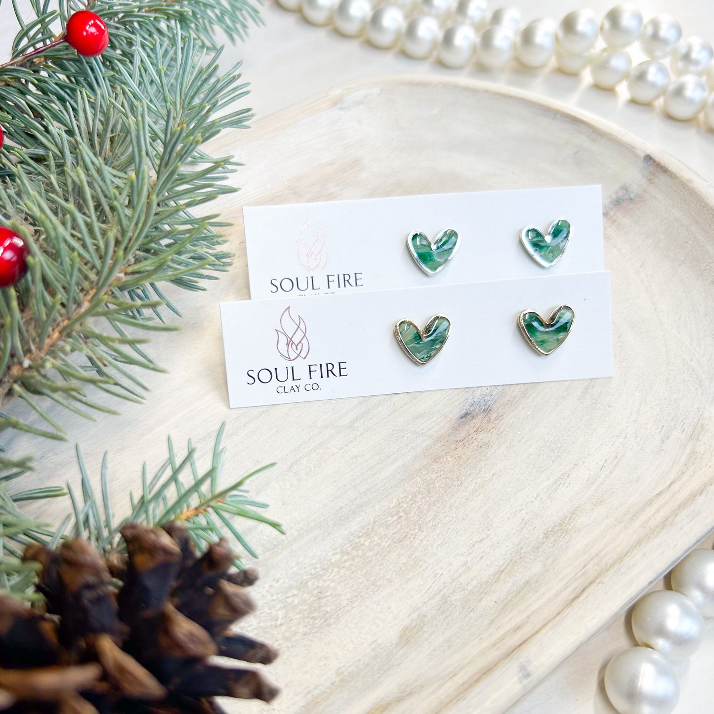 Marbled Hearts - Christmas Studs - Christmas Statement Earrings