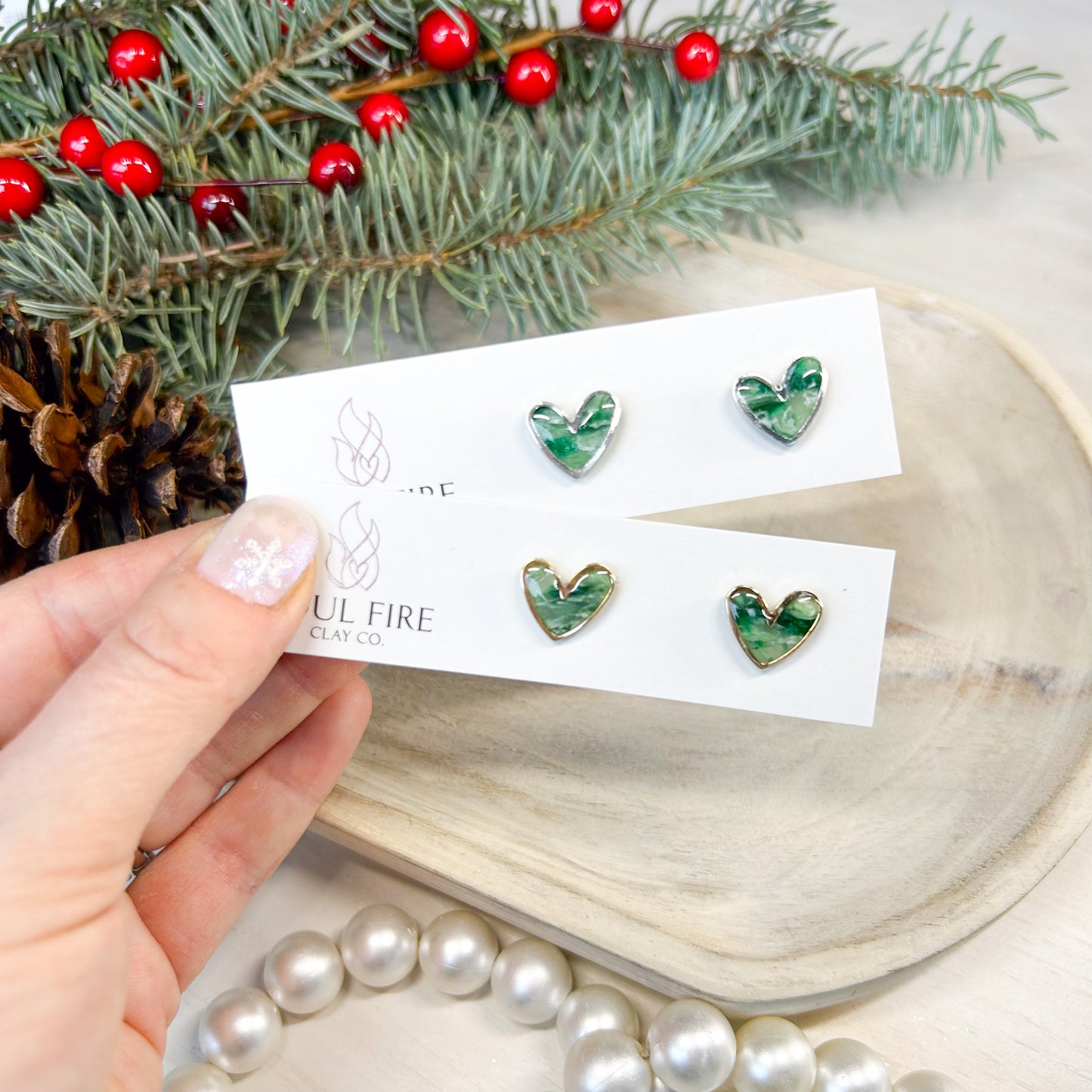 Marbled Hearts - Christmas Studs - Christmas Statement Earrings