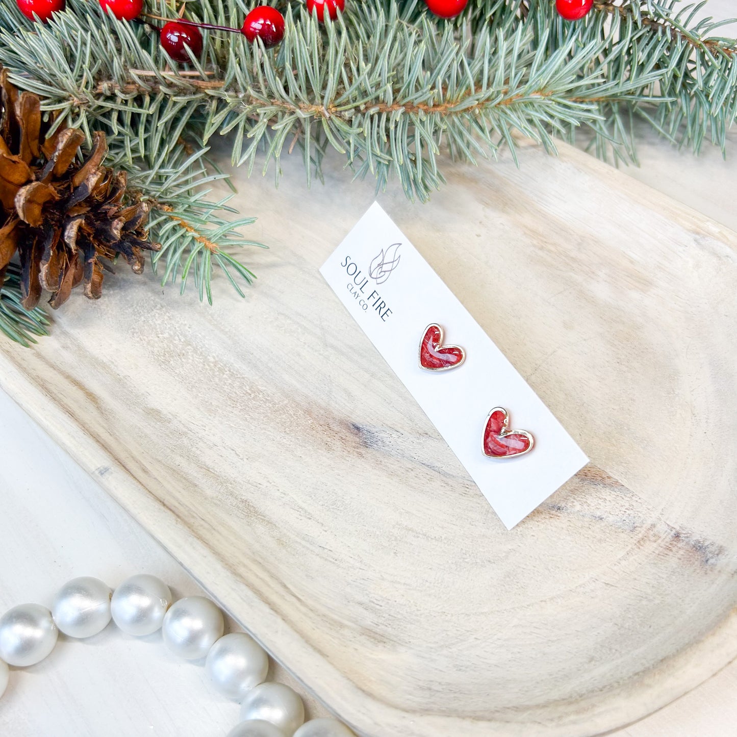 Marbled Hearts - Christmas Studs - Christmas Statement Earrings