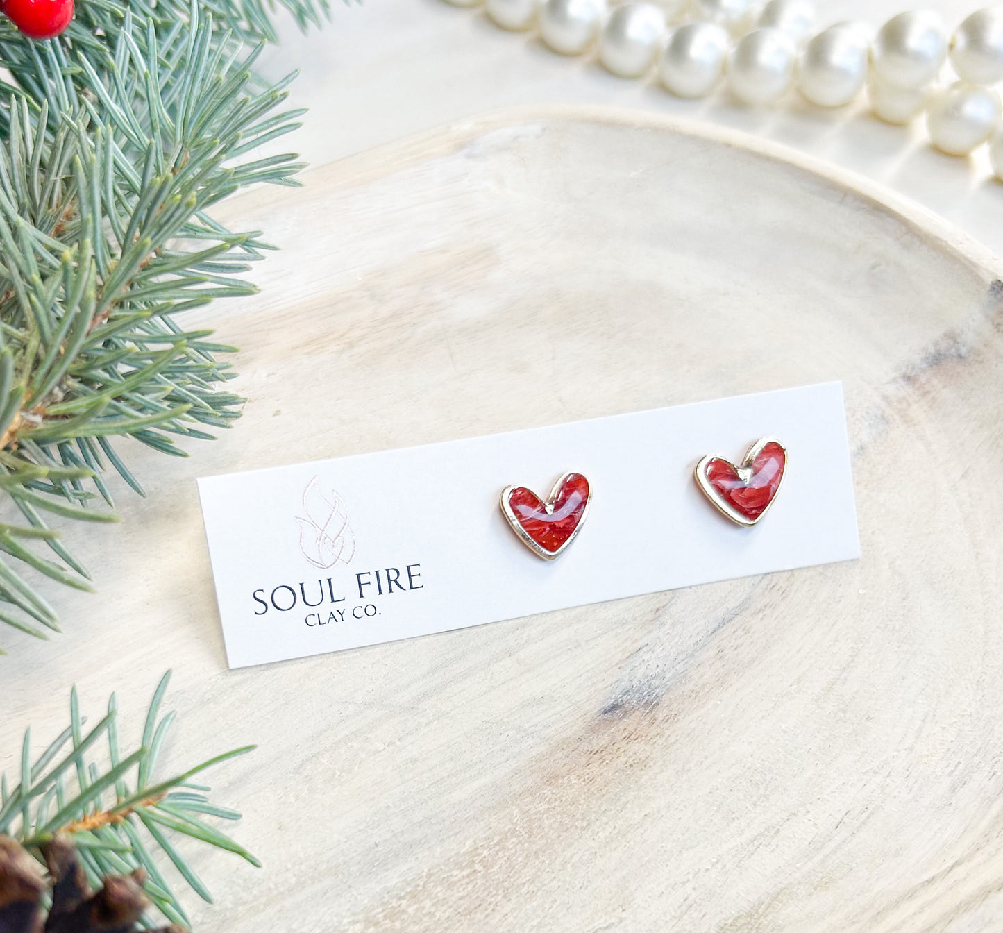 Marbled Hearts - Christmas Studs - Christmas Statement Earrings