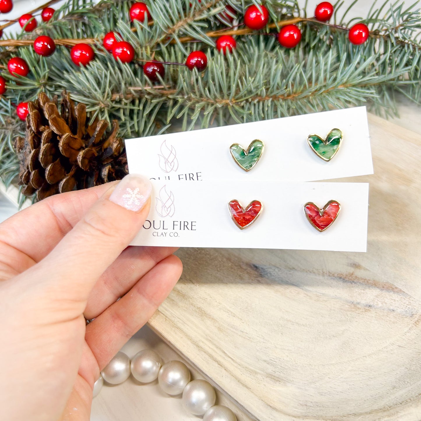 Marbled Hearts - Christmas Studs - Christmas Statement Earrings