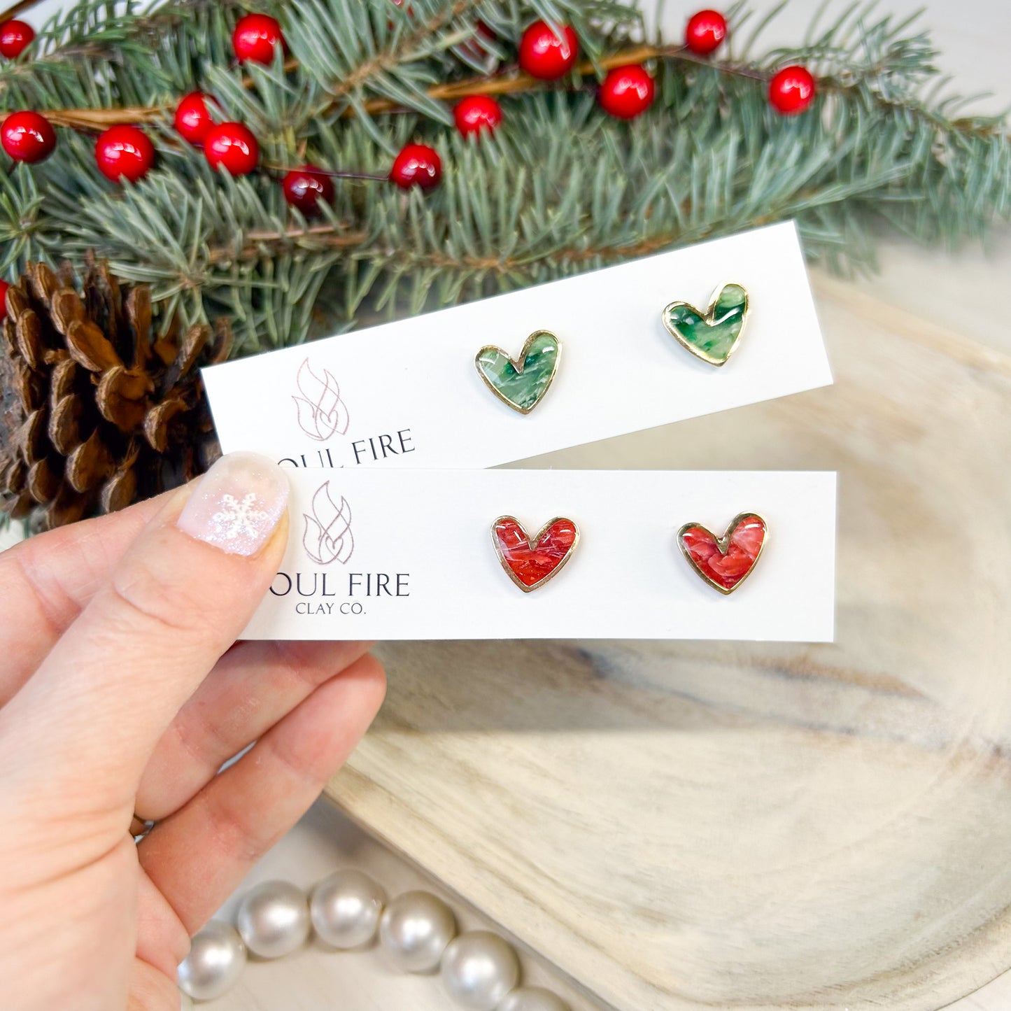 Marbled Hearts - Christmas Studs - Christmas Statement Earrings