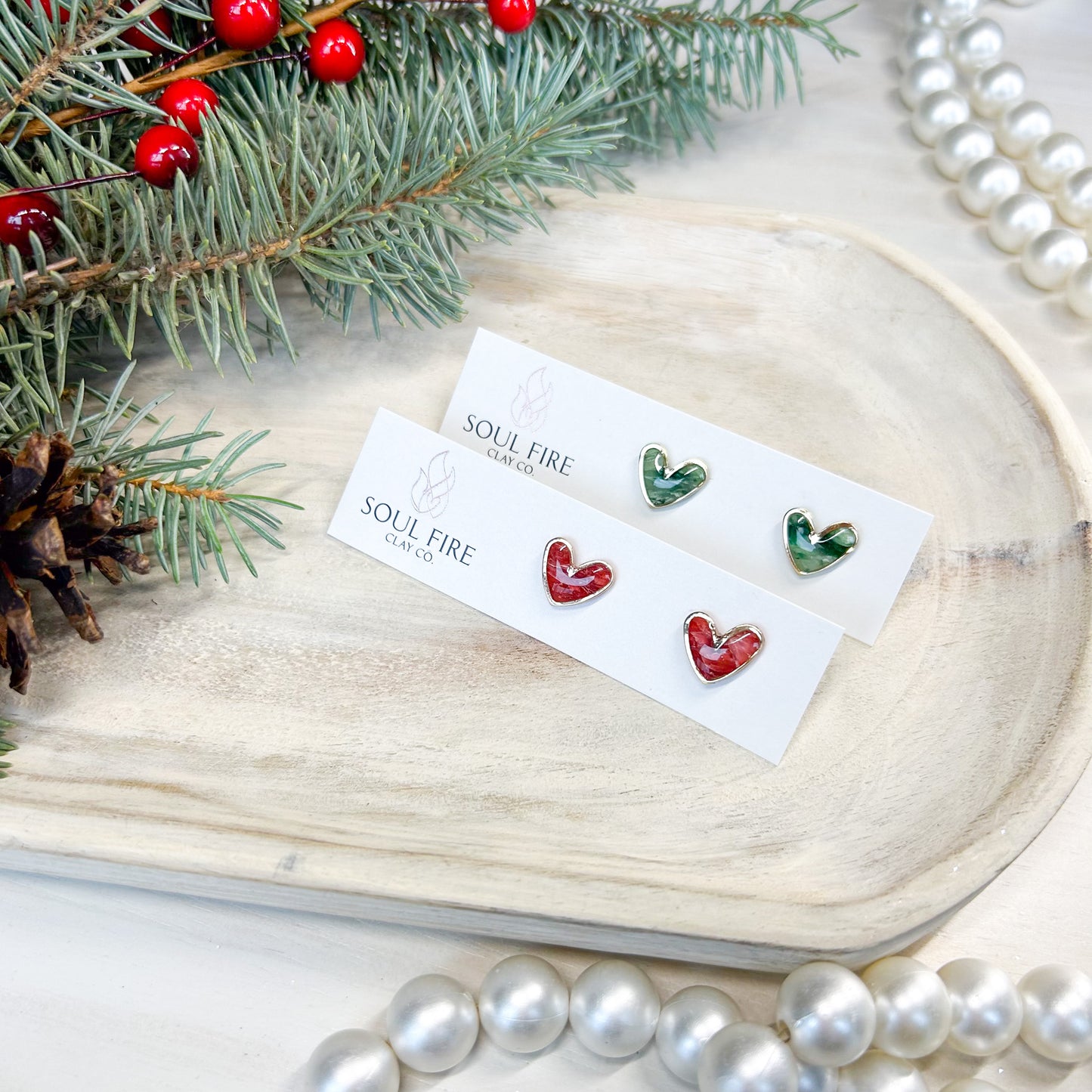 Marbled Hearts - Christmas Studs - Christmas Statement Earrings