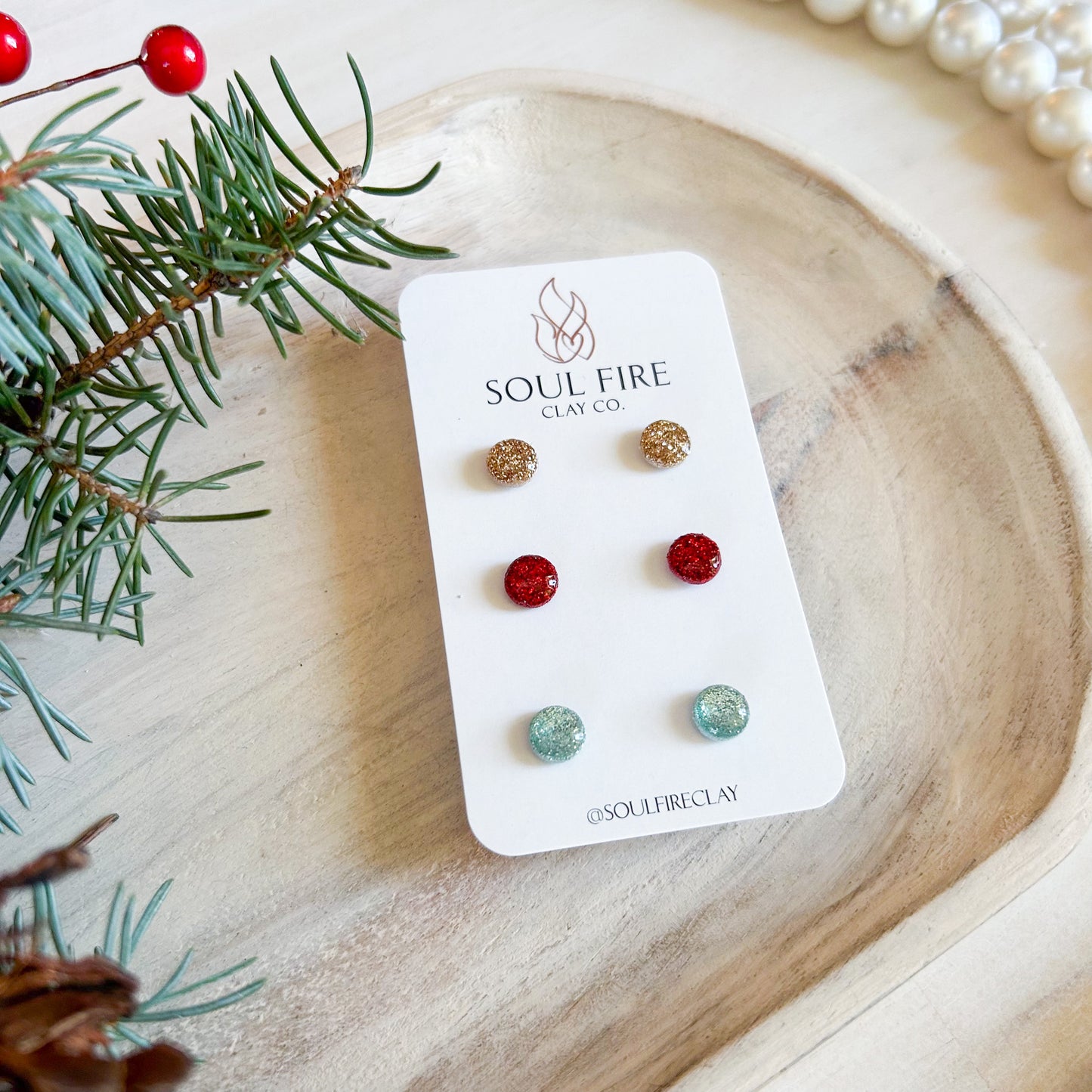 Bling Stud Trio - Christmas Statement Earrings