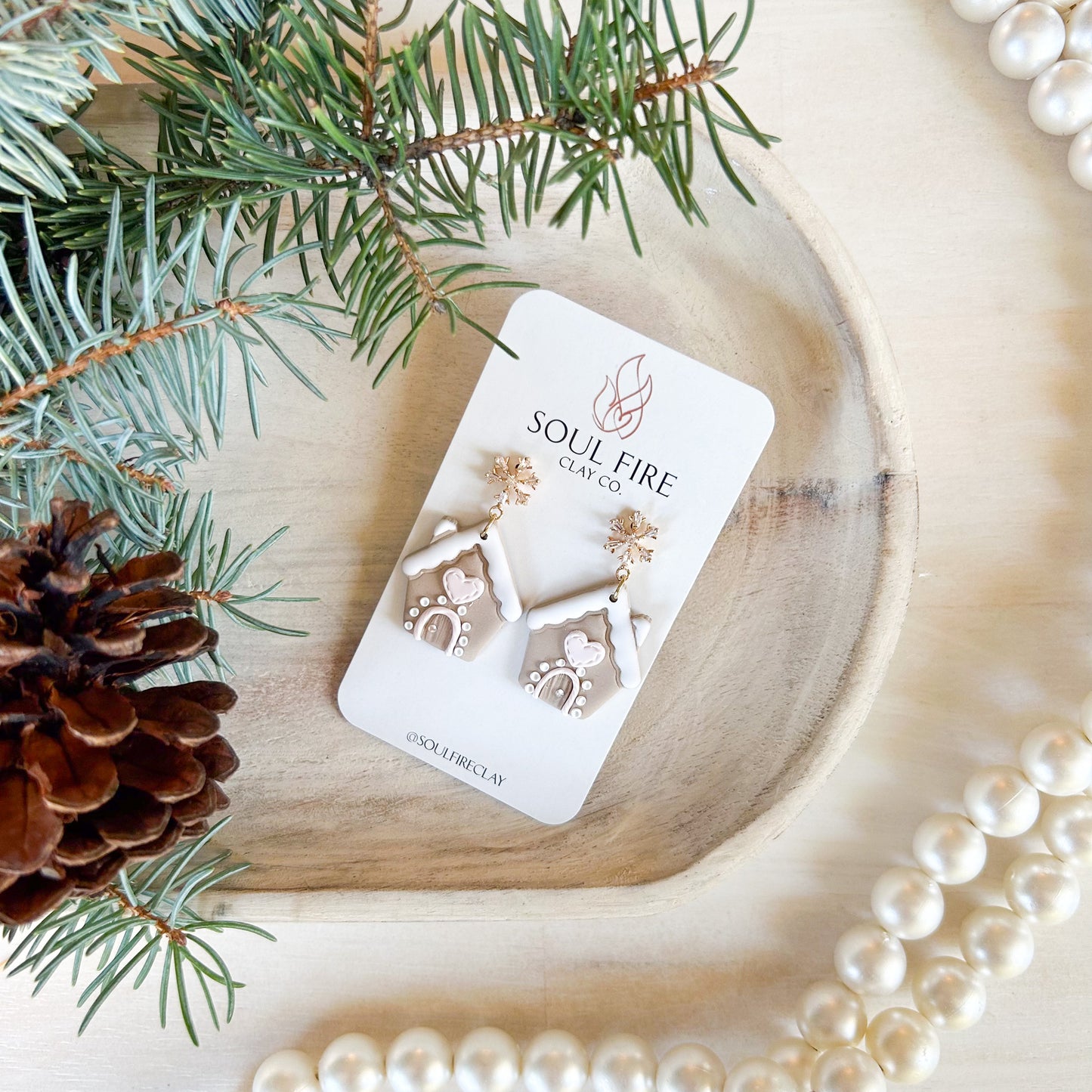 Pink Gingerbread House - Christmas Statement Earrings