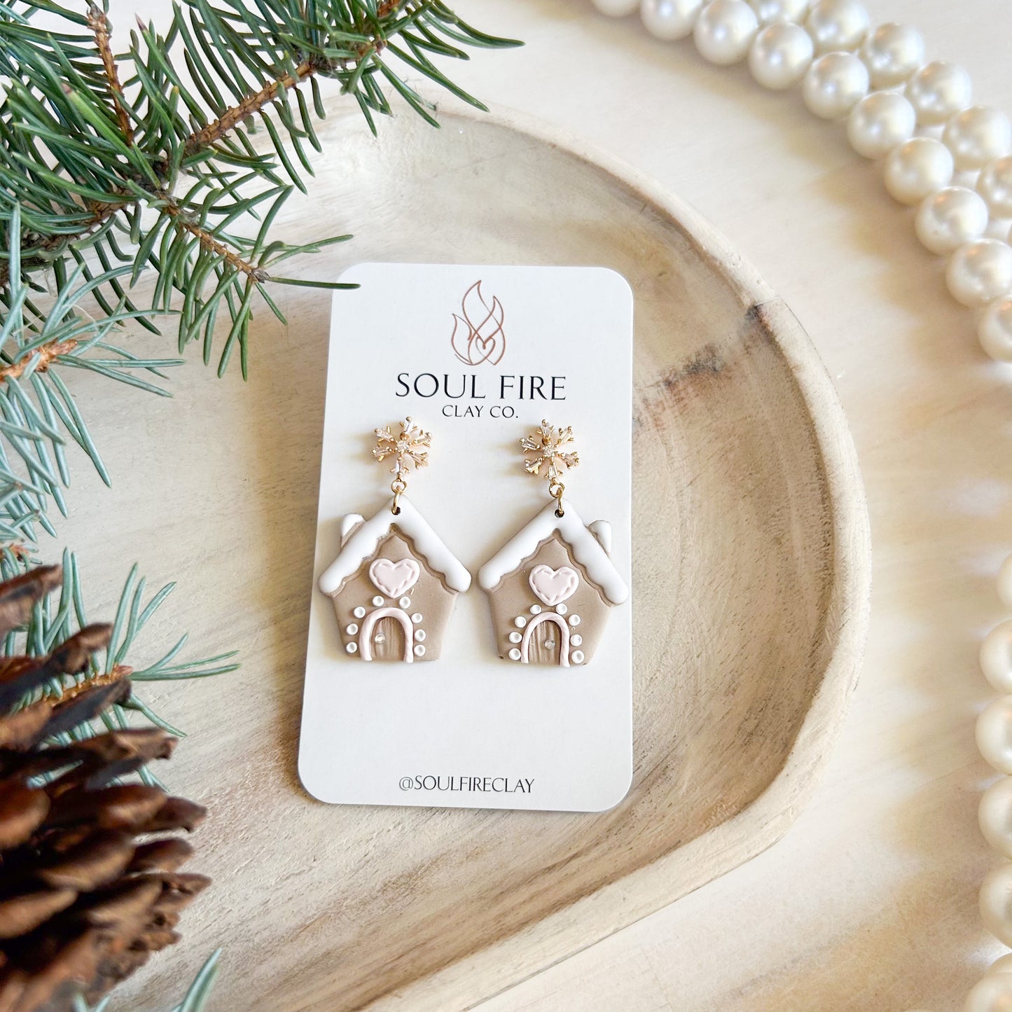 Pink Gingerbread House - Christmas Statement Earrings