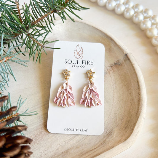 Pink Leafy Tree - Christmas Statement Earrings