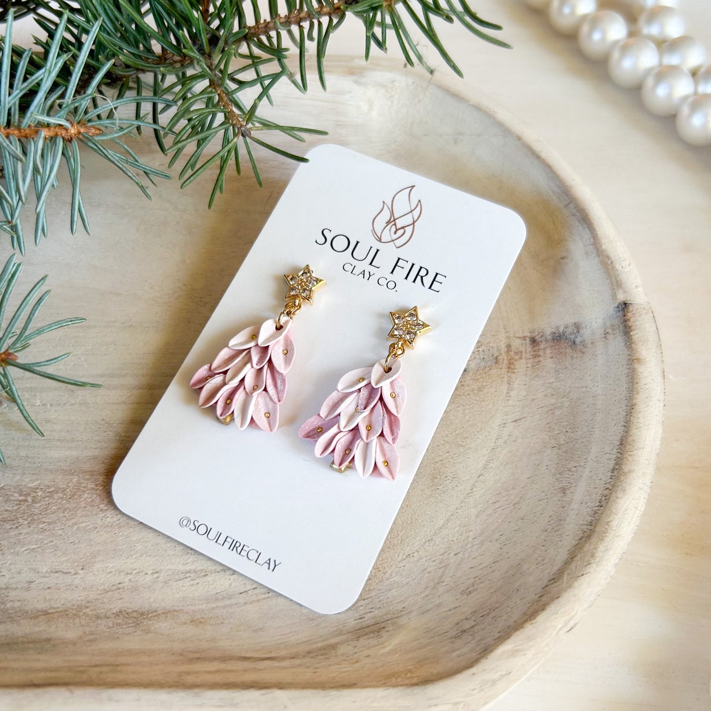 Pink Leafy Tree - Christmas Statement Earrings