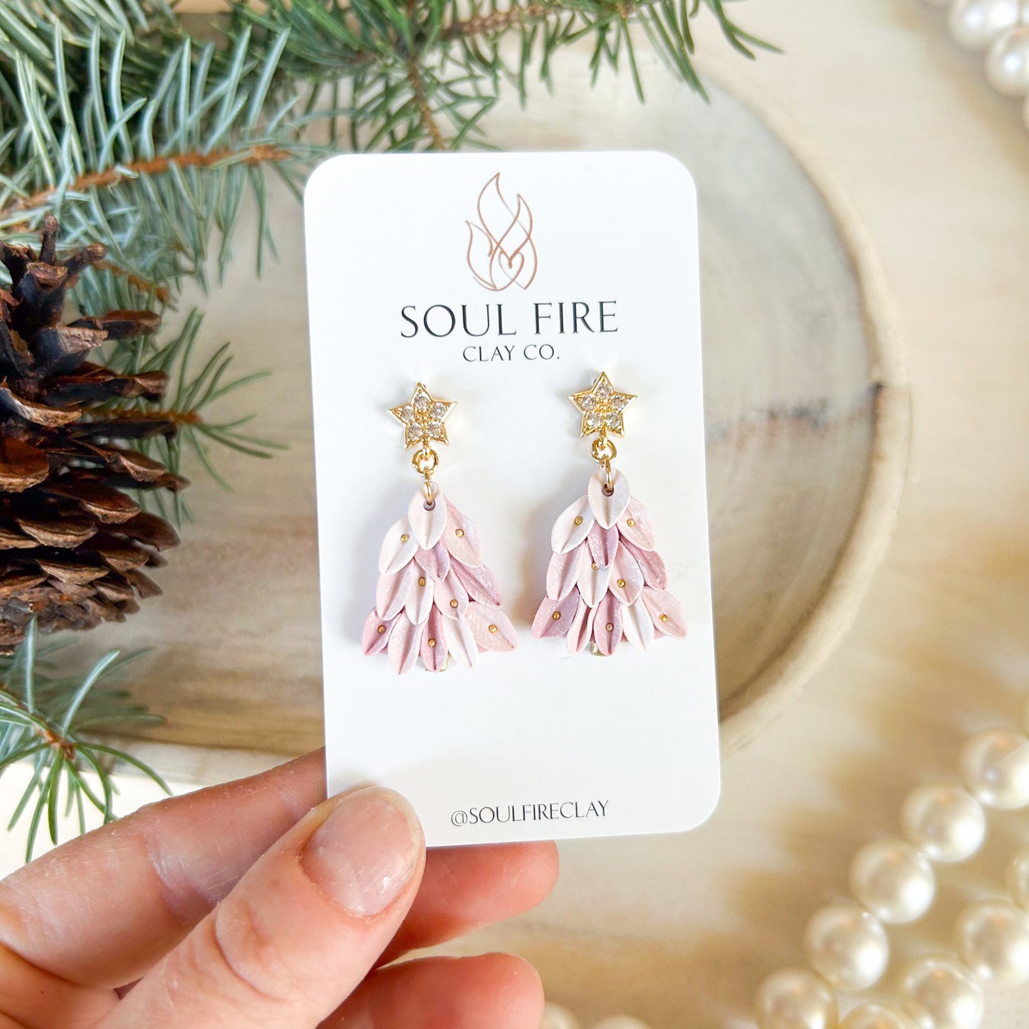 Pink Leafy Tree - Christmas Statement Earrings