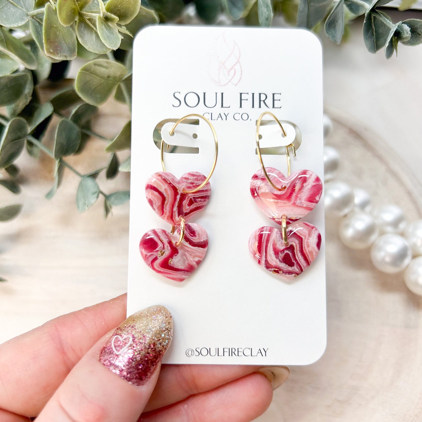 Marbled Pink & Red Statement Earrings