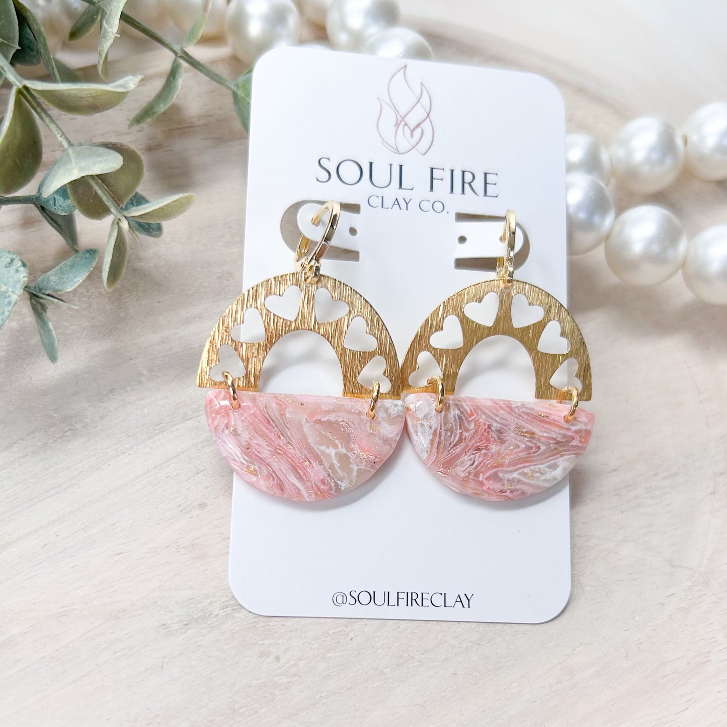Marbled Heart Arch Statement Earrings