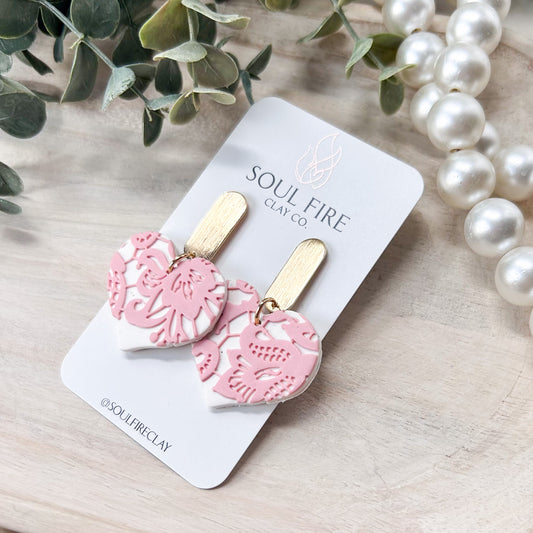 Lace Overlay Heart Statement Earrings