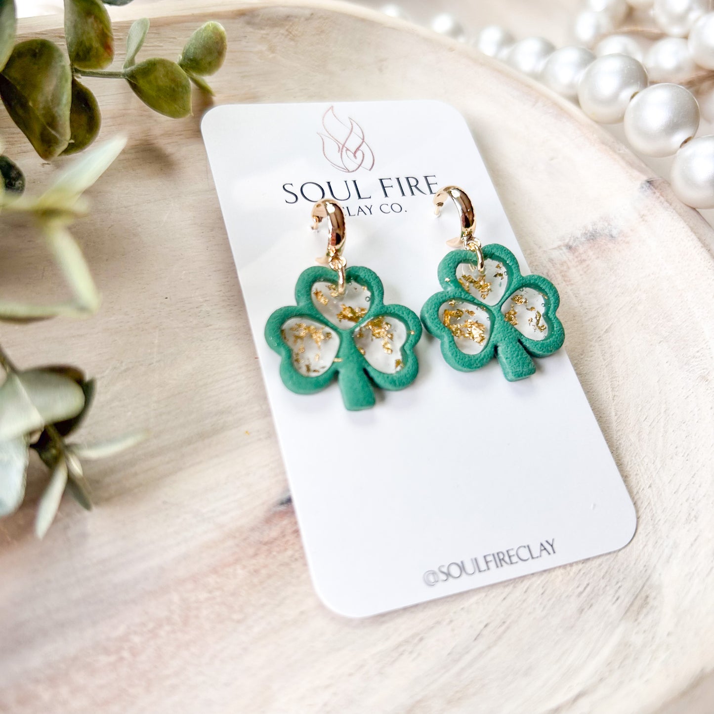 Gold Flake Clover Statement Earrings