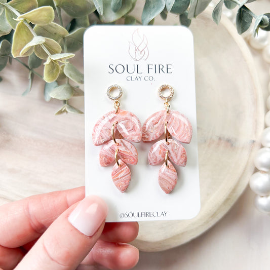 Rose Gold Leaf Drop Marbled Statement Earrings