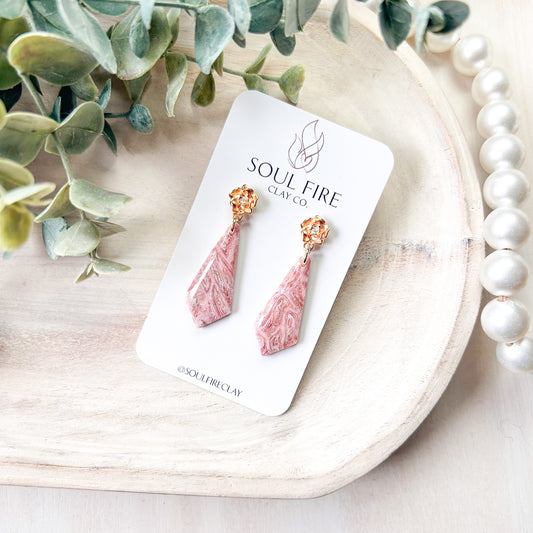 Rose Gold Diamond Drop Marbled Statement Earrings
